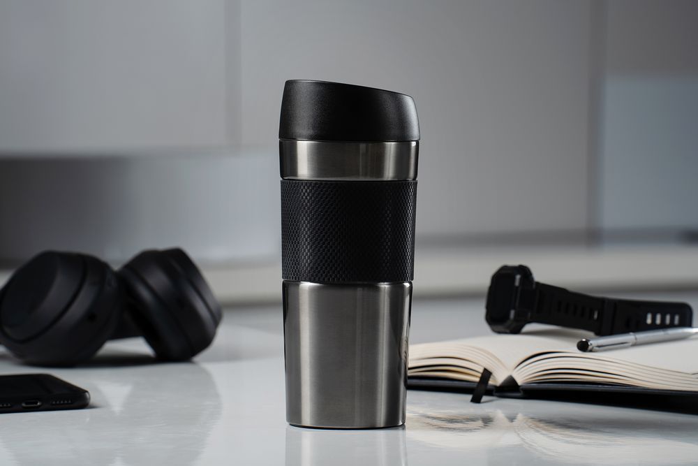 Термостакан Solingen Grip, серо-стальной / Миниатюра WWW (1000)