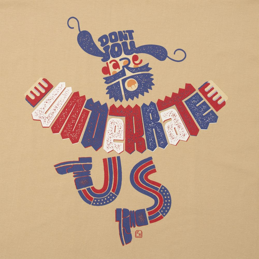 Футболка Don't You Dare to Underrate Us, песочная / Миниатюра WWW (1000)