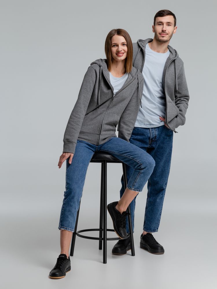 Толстовка с капюшоном на молнии унисекс King, темно-серый меланж / Миниатюра WWW (1000)