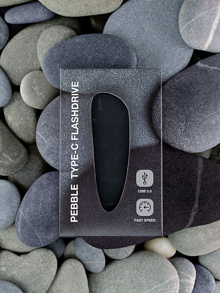 Флешка Pebble Type-C, USB 3.0, черная, 32 Гб / Миниатюра WWW (1000)
