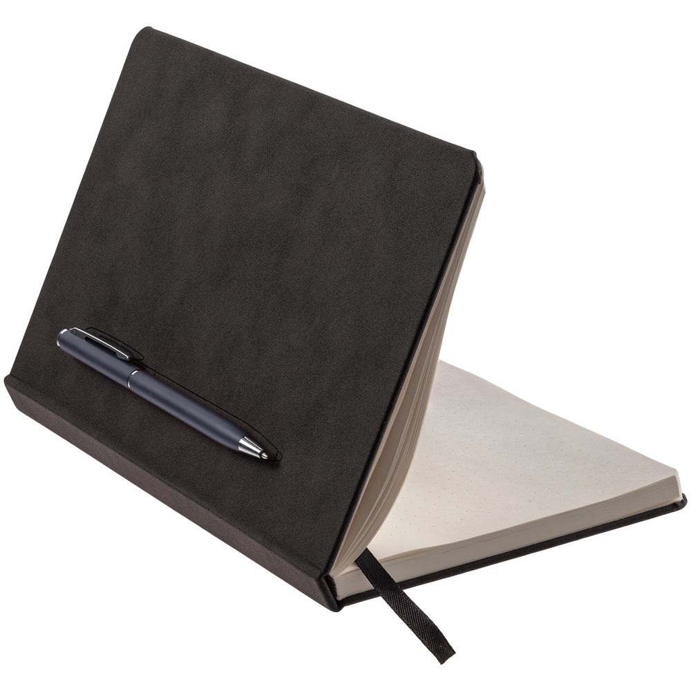 Блокнот Magnet Chrome с ручкой, черный с синим / Миниатюра WWW (1000)