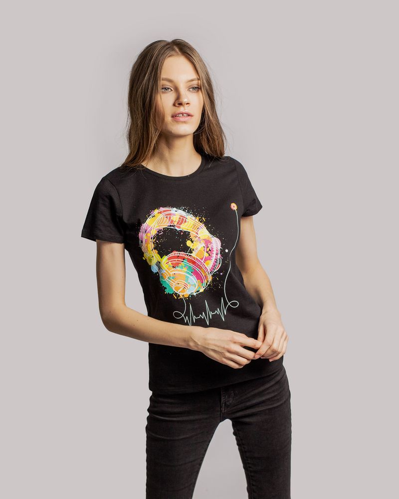 Футболка женская Feel The Beat, черная / Миниатюра WWW (1000)