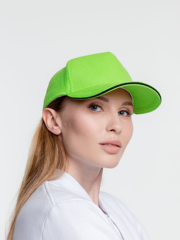 Бейсболка Classic, зеленое яблоко с черным кантом / Миниатюра WWW (1000)