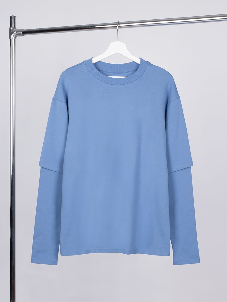 Футболка оверсайз с двойным рукавом Kosmos, синяя / Миниатюра WWW (1000)