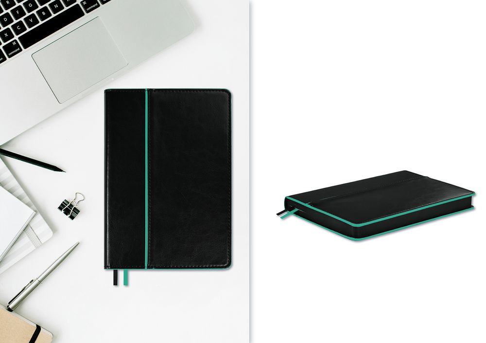 Ежедневник Alanis, недатированный, черный c бирюзовым / Миниатюра WWW (1000)