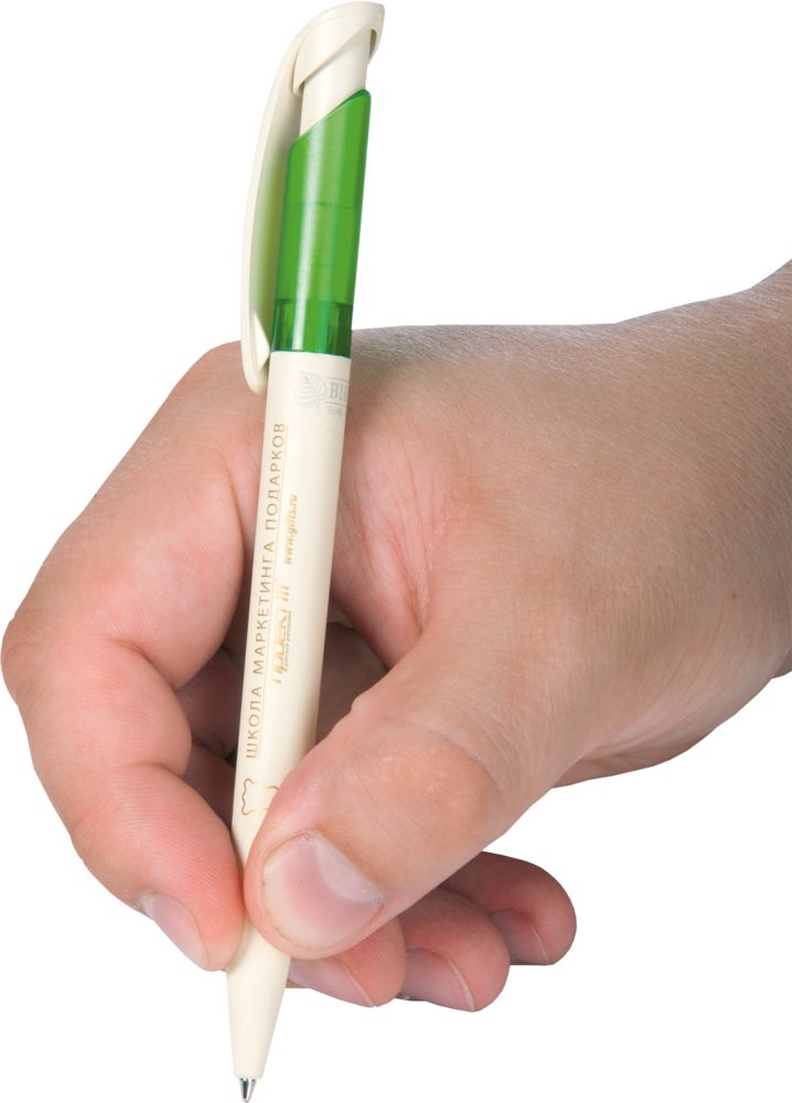 Ручка шариковая Bio-Pen, белая с зеленым / Миниатюра WWW (1000)