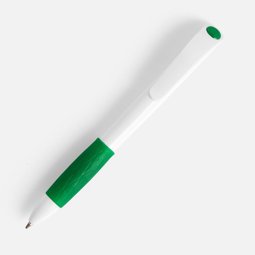 Ручка шариковая Grip, белая с зеленым / Миниатюра WWW (1000)