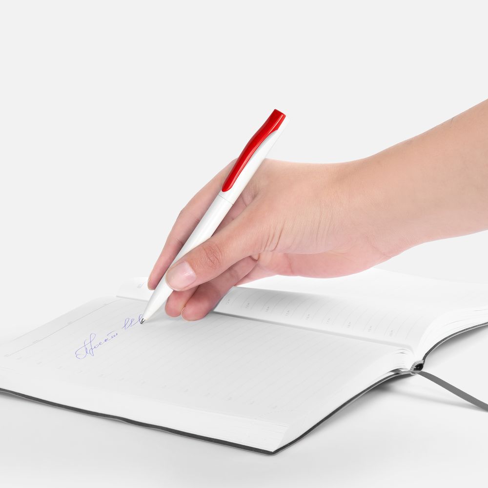 Ручка шариковая Pin, белая с красным / Миниатюра WWW (1000)