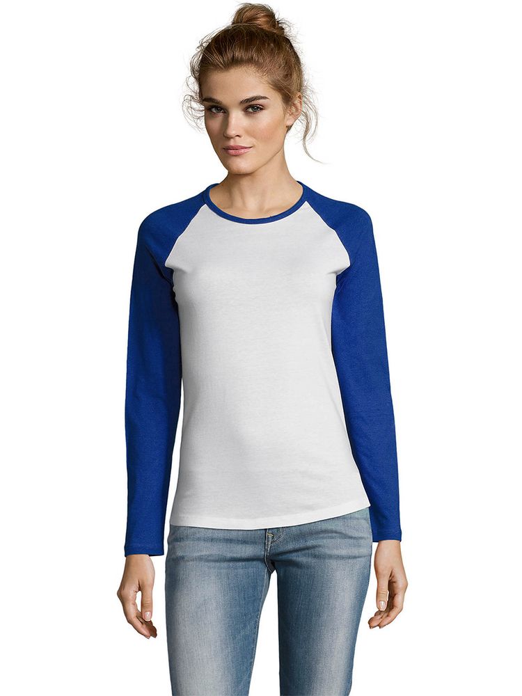 Футболка женская с длинным рукавом Milky Lsl, белая с ярко-синим / Миниатюра WWW (1000)