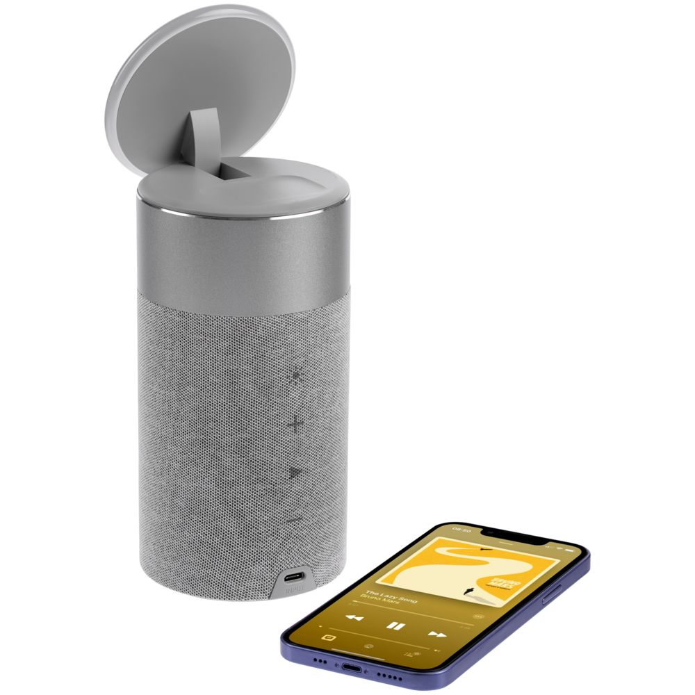 Колонка c беспроводной зарядкой и подсветкой Charge House, серая / Миниатюра WWW (1000)