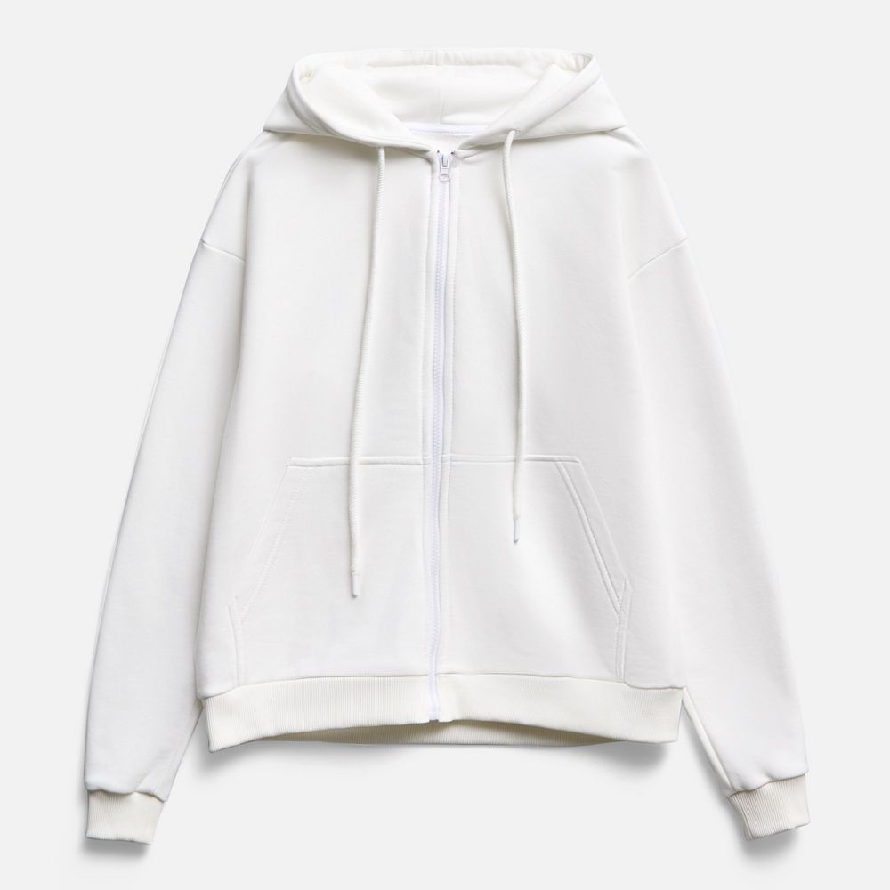 Толстовка унисекс оверсайз на молнии Zippy Terry, белая / Миниатюра WWW (1000)
