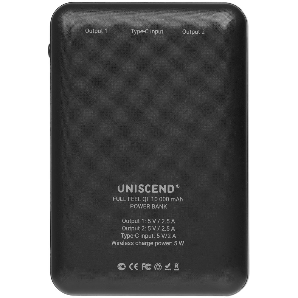 Аккумулятор с беспроводной зарядкой Full Feel Qi 10000 мАч, черный / Миниатюра WWW (1000)