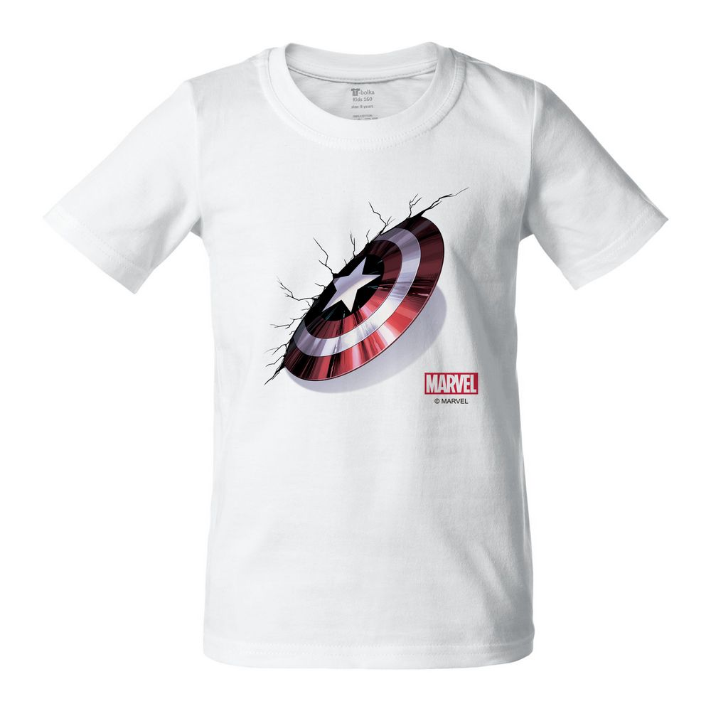 Футболка детская «Щит Капитана Америки», белая / Миниатюра WWW (1000)