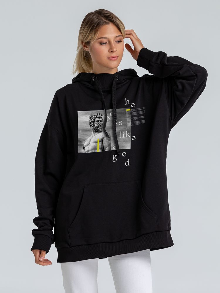 Худи оверсайз Looks Like a God, черное / Миниатюра WWW (1000)