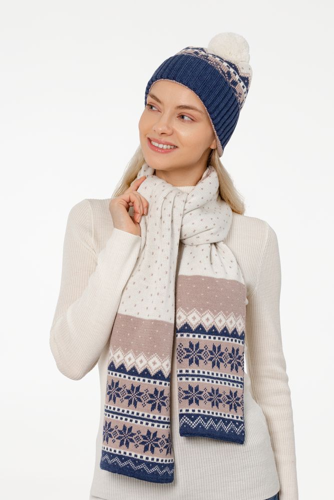 Шарф Happy View, бежевый с синим / Миниатюра WWW (1000)