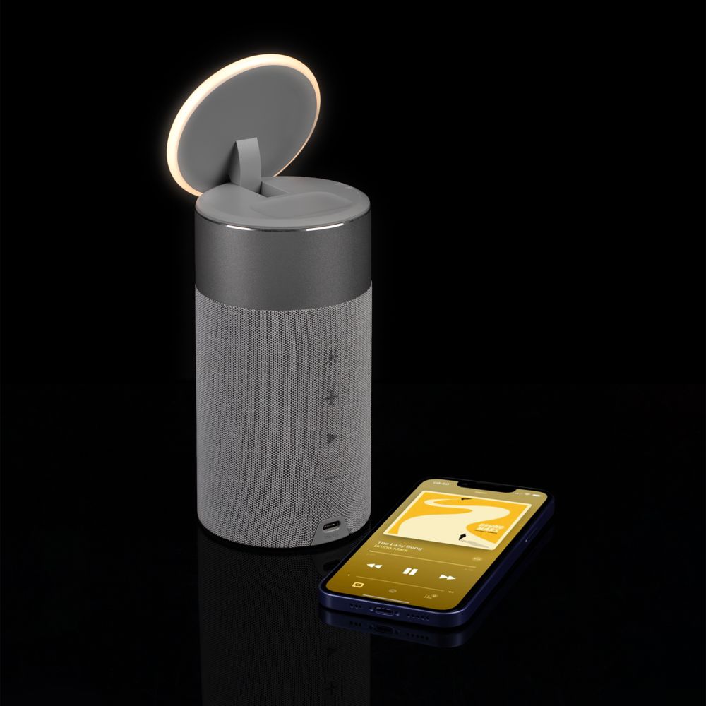 Колонка c беспроводной зарядкой и подсветкой Charge House, серая / Миниатюра WWW (1000)