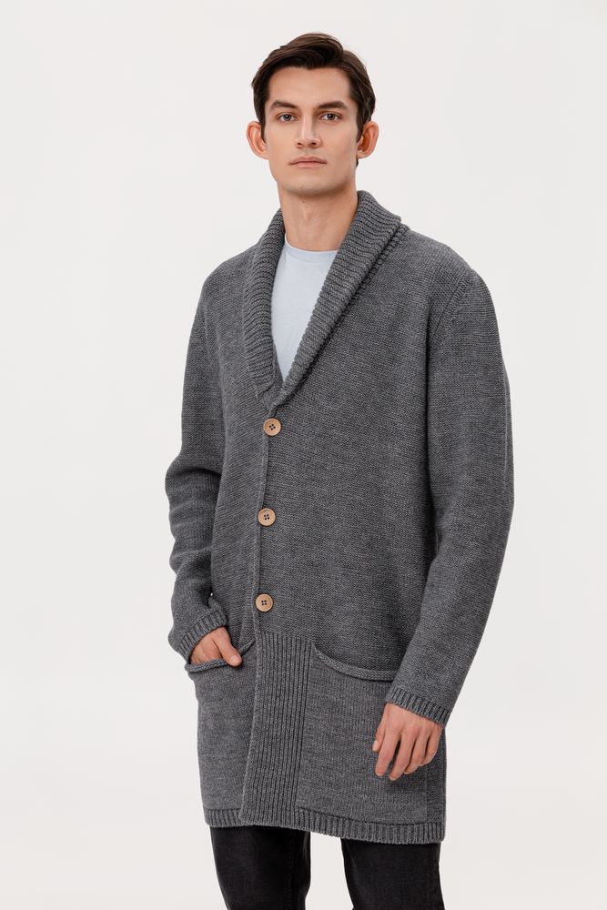 Кардиган мужской с пуговицами Free Flow, серый меланж / Миниатюра WWW (1000)