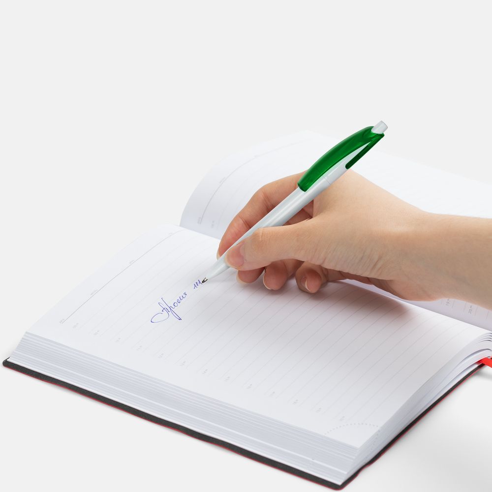 Ручка шариковая Bento, белая с зеленым / Миниатюра WWW (1000)