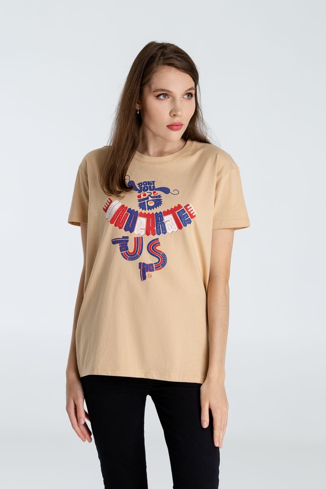 Футболка Don't You Dare to Underrate Us, песочная / Миниатюра WWW (1000)