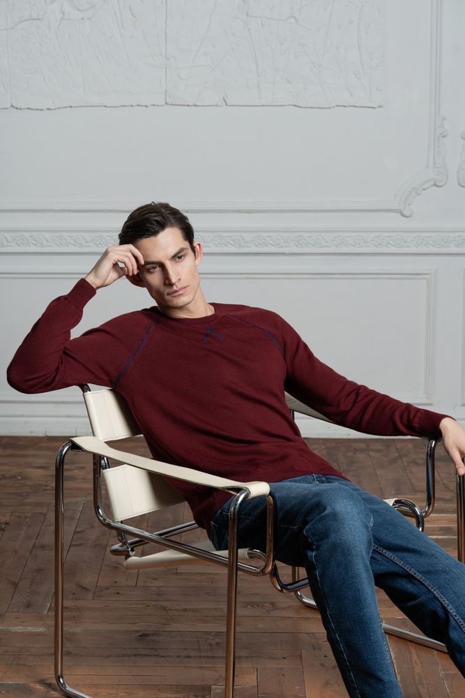 Джемпер Stitch с контрастной отделкой, серый с бордовым / Миниатюра WWW (1000)