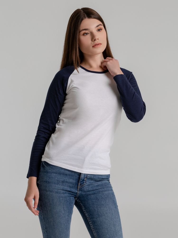 Футболка женская с длинным рукавом Milky Lsl, белая с темно-синим / Миниатюра WWW (1000)