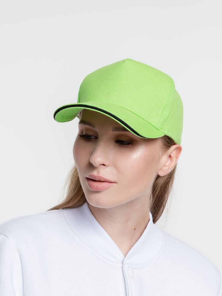 Бейсболка Classic, зеленое яблоко с черным кантом / Миниатюра WWW (1000)