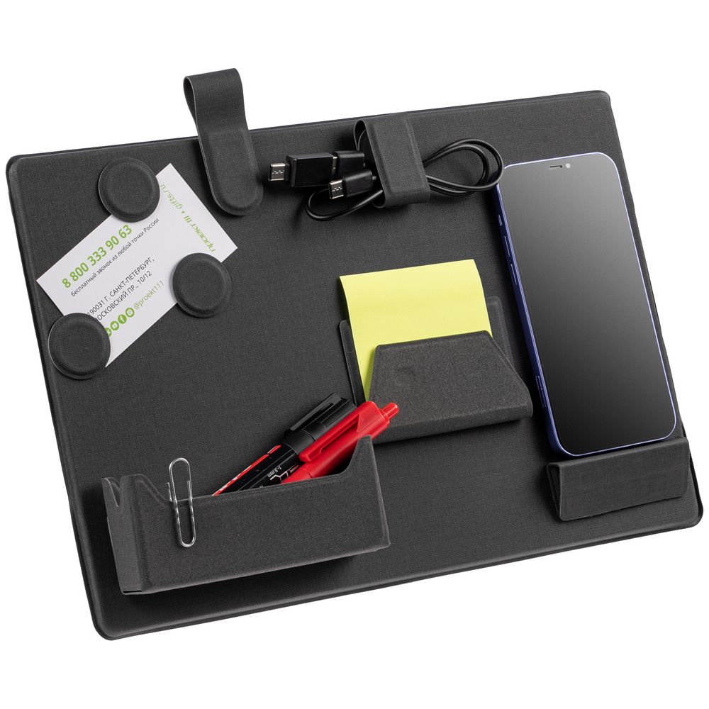 Настольный органайзер с беспроводной зарядкой Oiro, черный / Миниатюра WWW (1000)