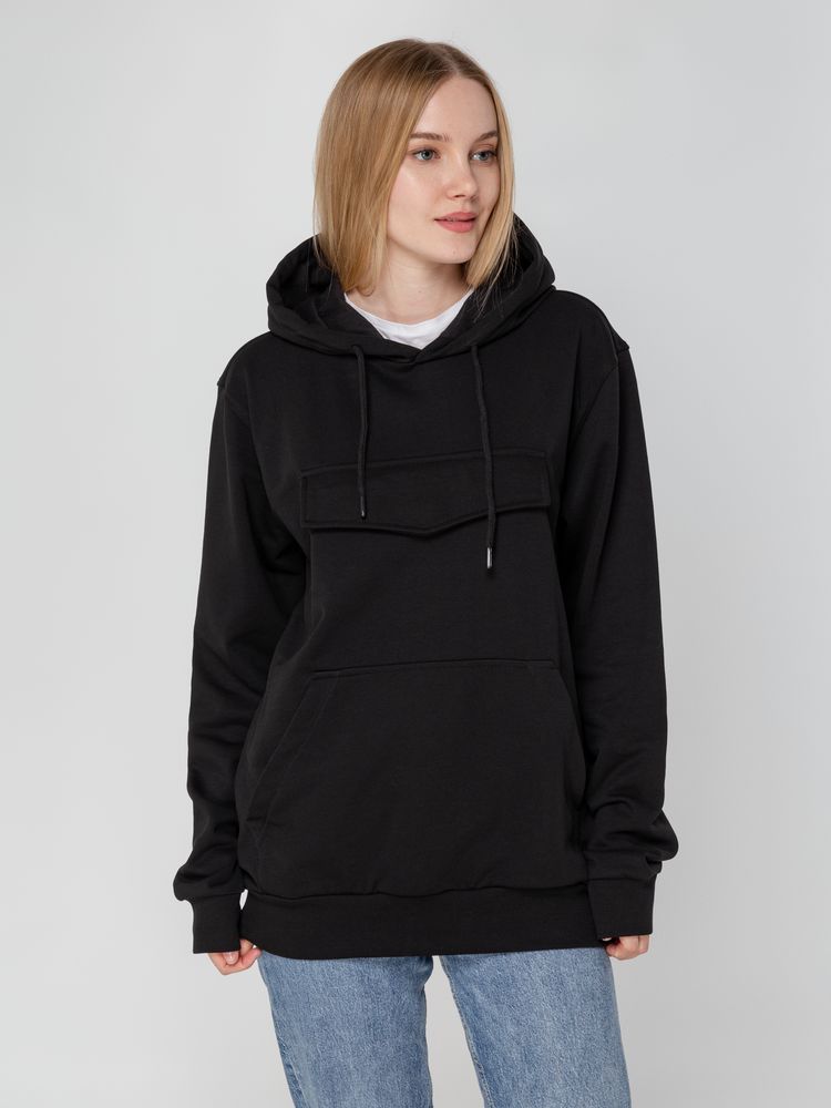 Худи унисекс с карманом на груди Chest Pocket, черное / Миниатюра WWW (1000)