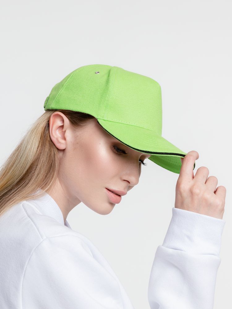 Бейсболка Classic, зеленое яблоко с черным кантом / Миниатюра WWW (1000)