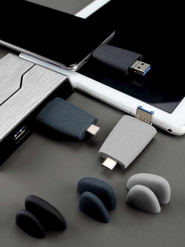 Флешка Pebble Universal, USB 3.0, серо-синяя, 32 Гб / Миниатюра WWW (1000)