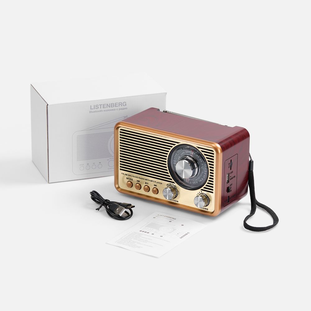Bluetooth-колонка с радио Listenberg, коричневая / Миниатюра WWW (1000)