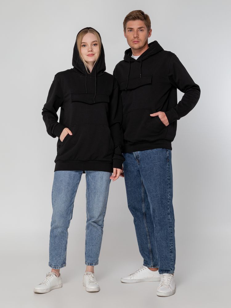 Худи унисекс с карманом на груди Chest Pocket, черное / Миниатюра WWW (1000)