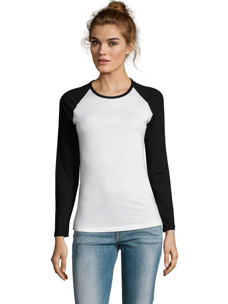 Футболка женская с длинным рукавом Milky Lsl, белая с черным / Миниатюра WWW (1000)