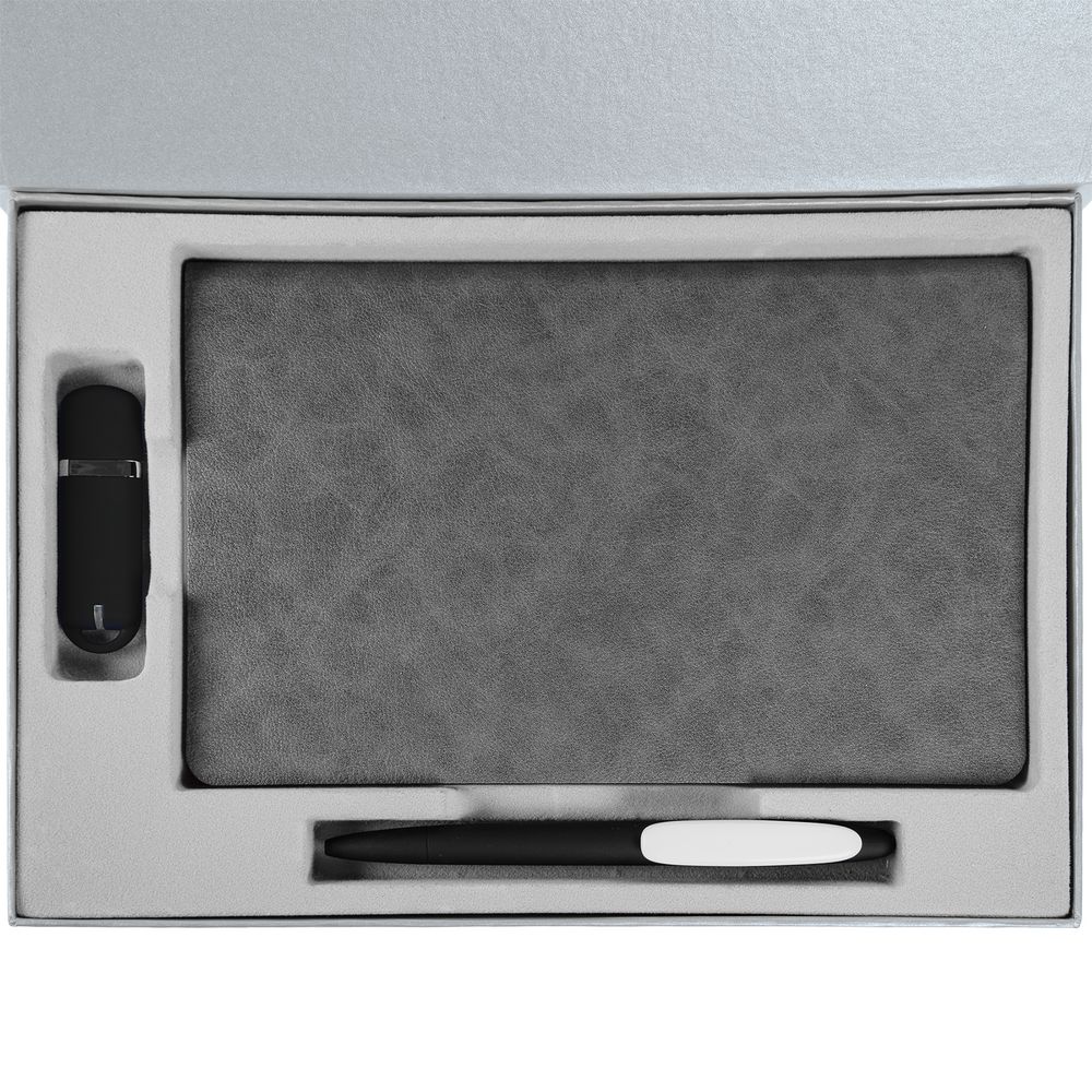 Коробка Silk с ложементом под ежедневник 13x21 см, флешку и ручку, ver. 2, серая / Миниатюра WWW (1000)