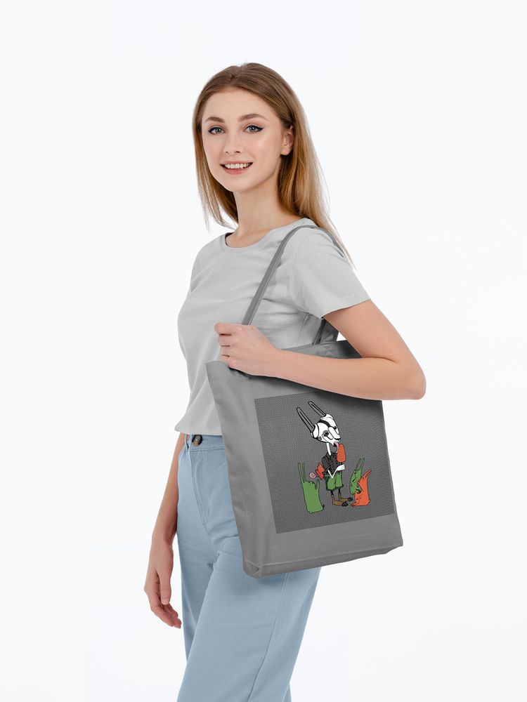 Холщовая сумка «Зайцы и морковное мороженое», серая / Миниатюра WWW (1000)