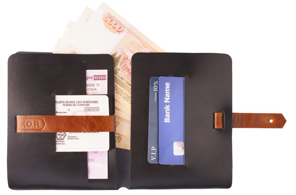 Автобумажник Leaf Explorer, черный с коричневым хлястиком / Миниатюра WWW (1000)