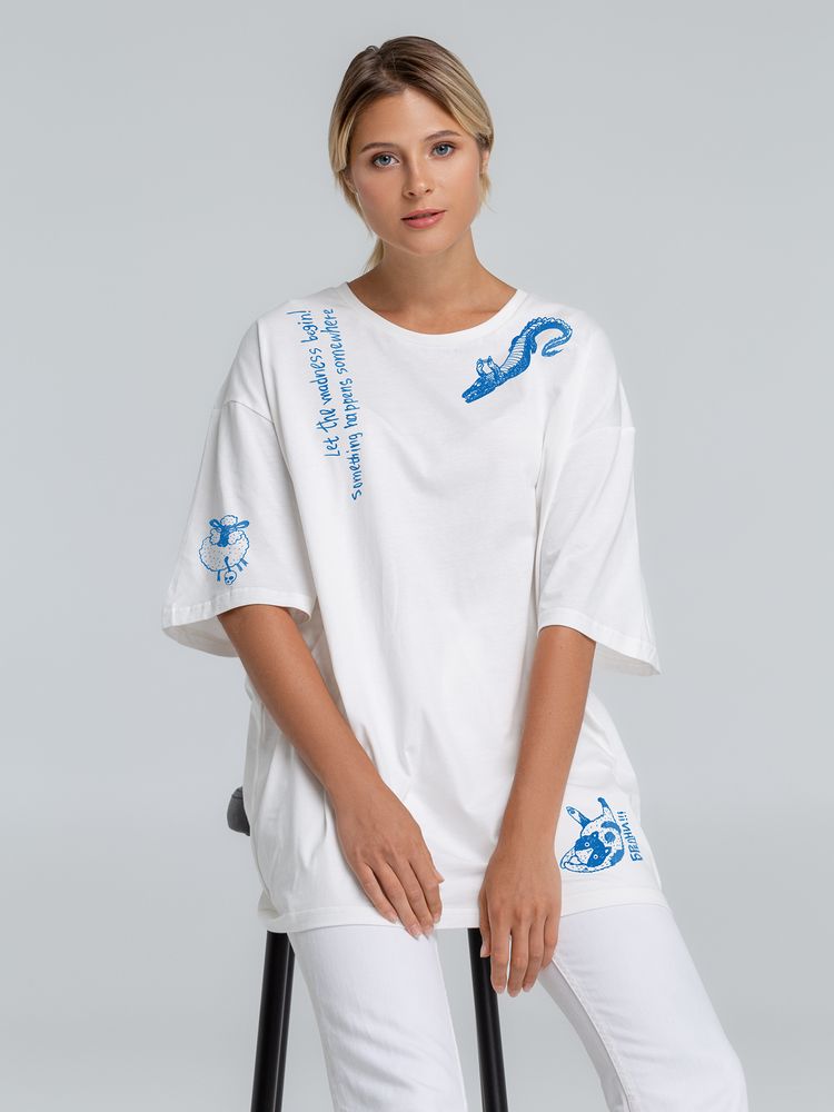 Футболка оверсайз с термонаклейками «Бредни», молочно-белая / Миниатюра WWW (1000)