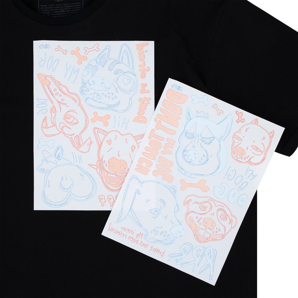 Футболка оверсайз с термонаклейками «Не трогай мою собаку!», черная / Миниатюра WWW (1000)