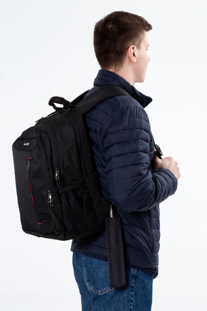 Зонт складной Clevis с ручкой-карабином, черный / Миниатюра WWW (1000)