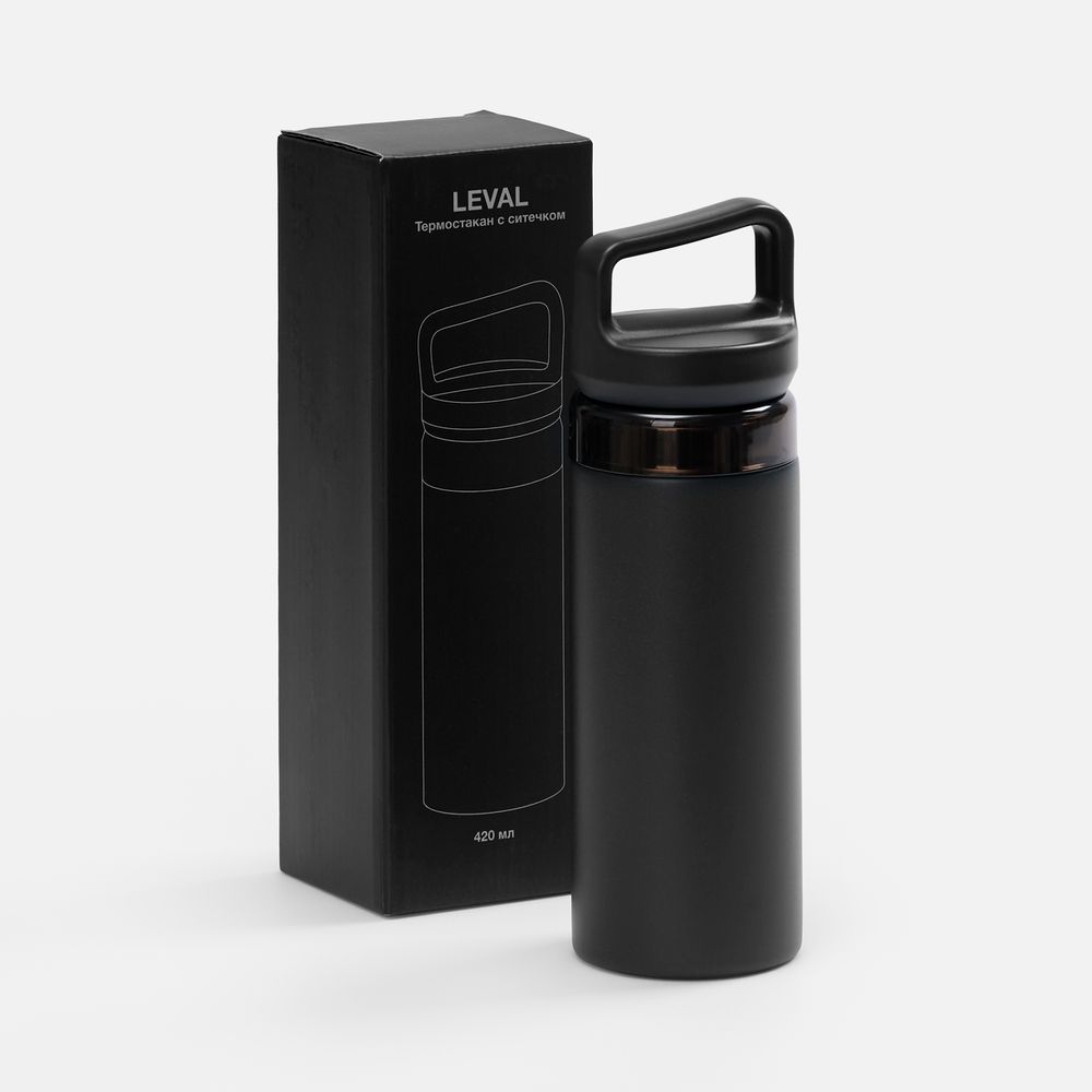 Термостакан Leval с ситечком, черный / Миниатюра (упак) (1000)