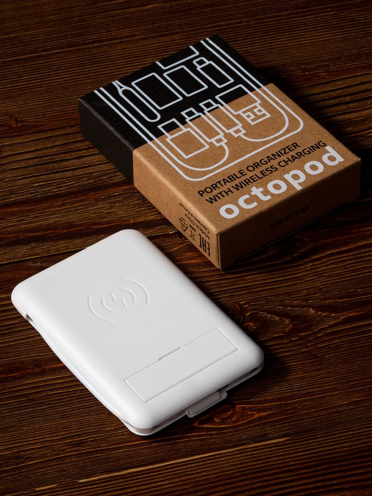 Органайзер с беспроводной зарядкой и набором адаптеров Octopod, белый / Миниатюра WWW (1000)