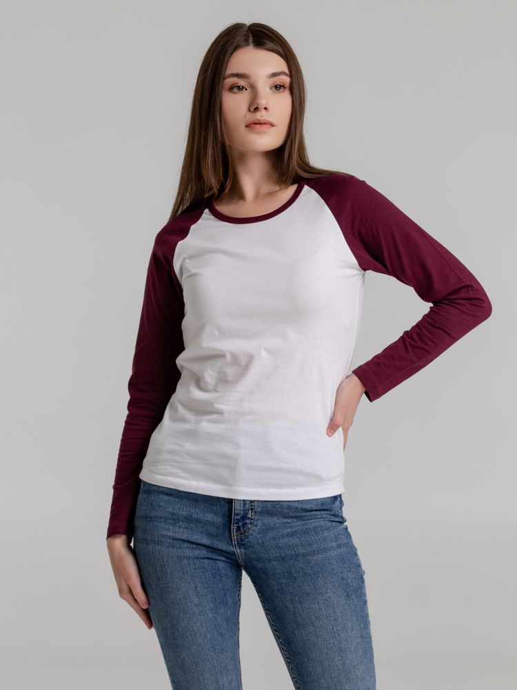 Футболка женская с длинным рукавом Milky Lsl, белая с бордовым / Миниатюра WWW (1000)