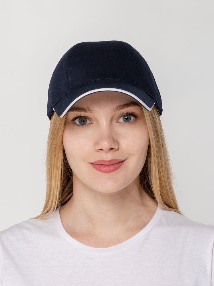 Бейсболка Canopy, темно-синяя с белым кантом / Миниатюра WWW (1000)