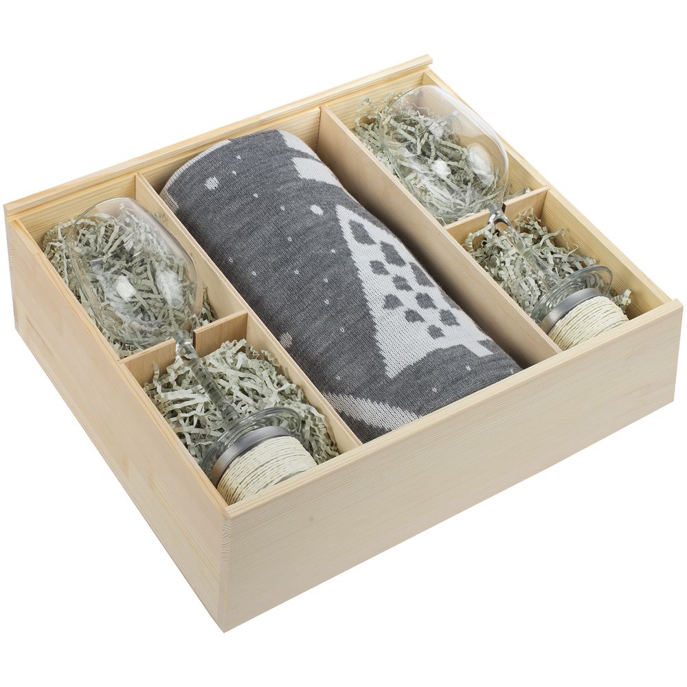 Набор с пледом и бокалами для вина «Снежность», ваниль / Миниатюра WWW (1000)