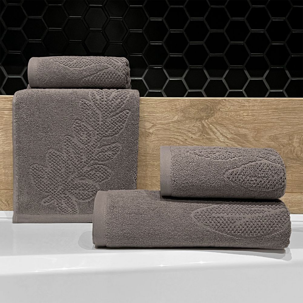 Полотенце махровое «Флора», среднее, коричневое (шитаки) / Миниатюра WWW (1000)