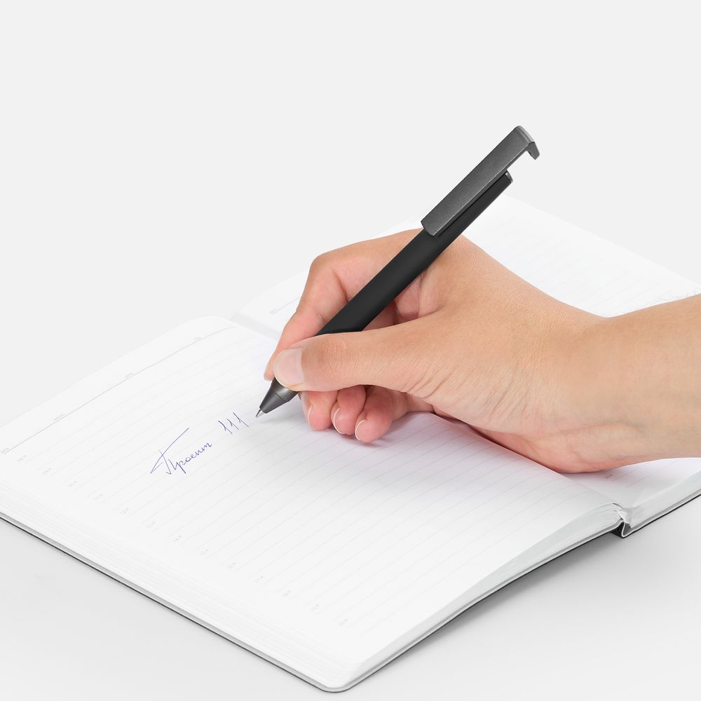 Ручка шариковая Standic с подставкой для телефона, черная / Миниатюра WWW (1000)