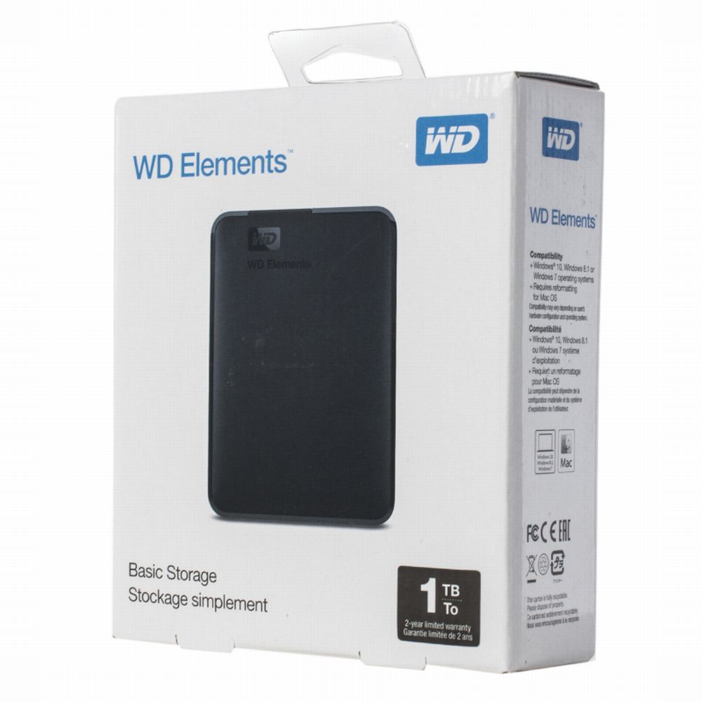 Внешний диск WD Elements, USB 3.0, 1Тб, черный / Миниатюра WWW (1000)