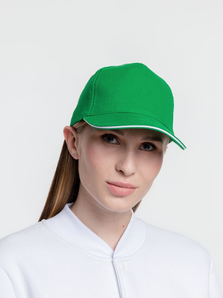 Бейсболка Classic, ярко-зеленая с белым кантом / Миниатюра WWW (1000)