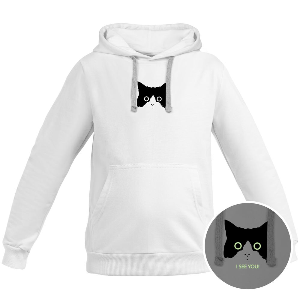 Толстовка с капюшоном детская I See You со светящимся принтом, белая / Миниатюра WWW (1000)