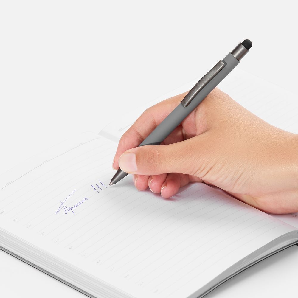 Ручка шариковая Atento Soft Touch со стилусом, серая / Миниатюра WWW (1000)